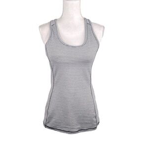Athletic Activewear Gray & White Striped Coral Lining Workout Top Size‎ Large